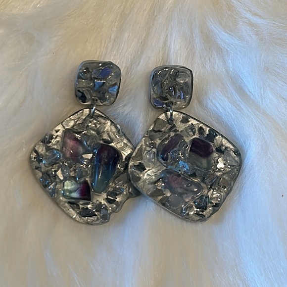 Handmade Tumbled Labradorite & Mirrored Glass Earrings ✨ - Picture 4 of 5